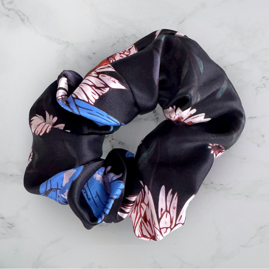 SILK SCRUNCHIES | Midnight Garden - 100% Silk, Versatile hair Accessory