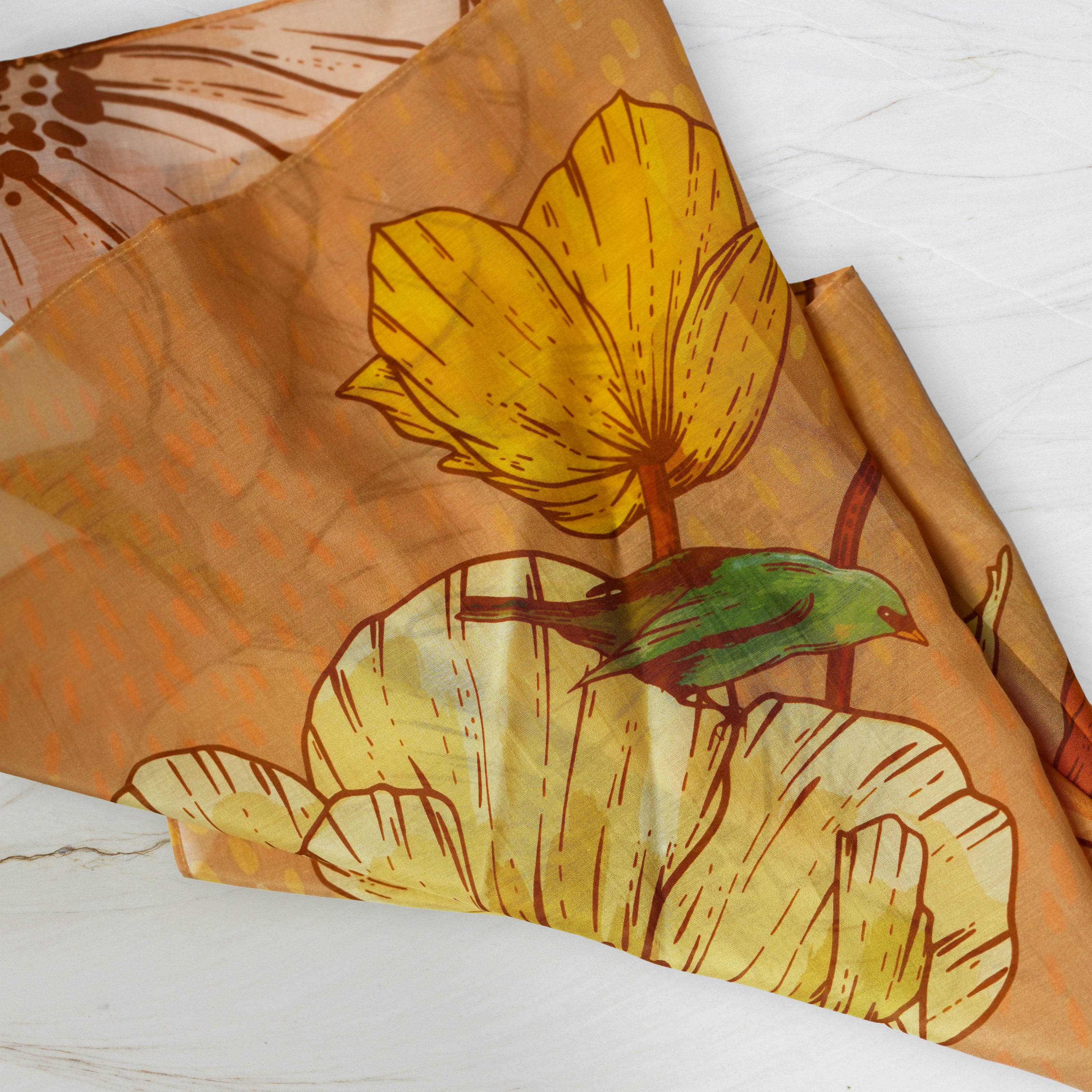 SILK COTTON SCARF | Burnished Bloom - Versatile Floral Square Scarf and Bow Accessory