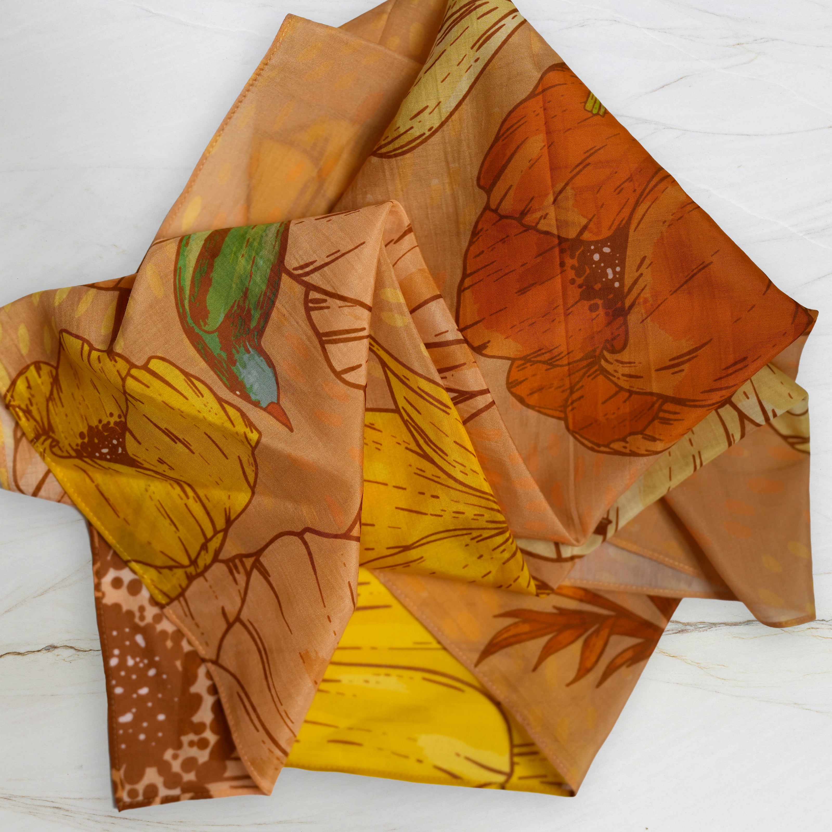 SILK COTTON SCARF | Burnished Bloom - Versatile Floral Square Scarf and Bow Accessory