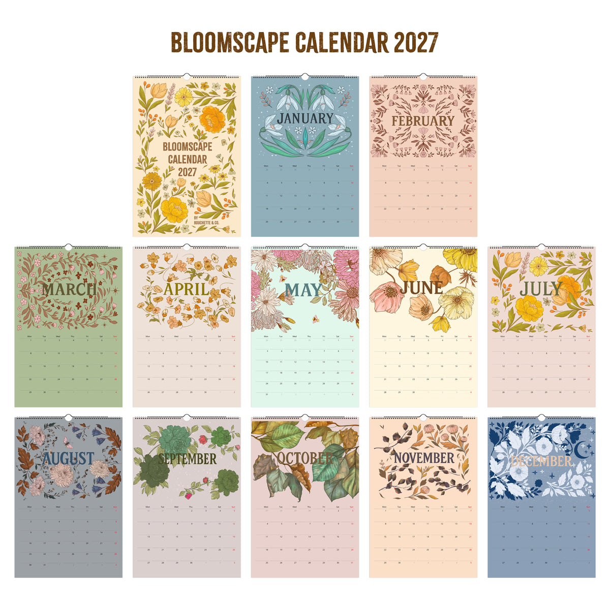 WALL CALENDAR | BloomScape Calendar 2027 - Illustrated Botanical Calendar