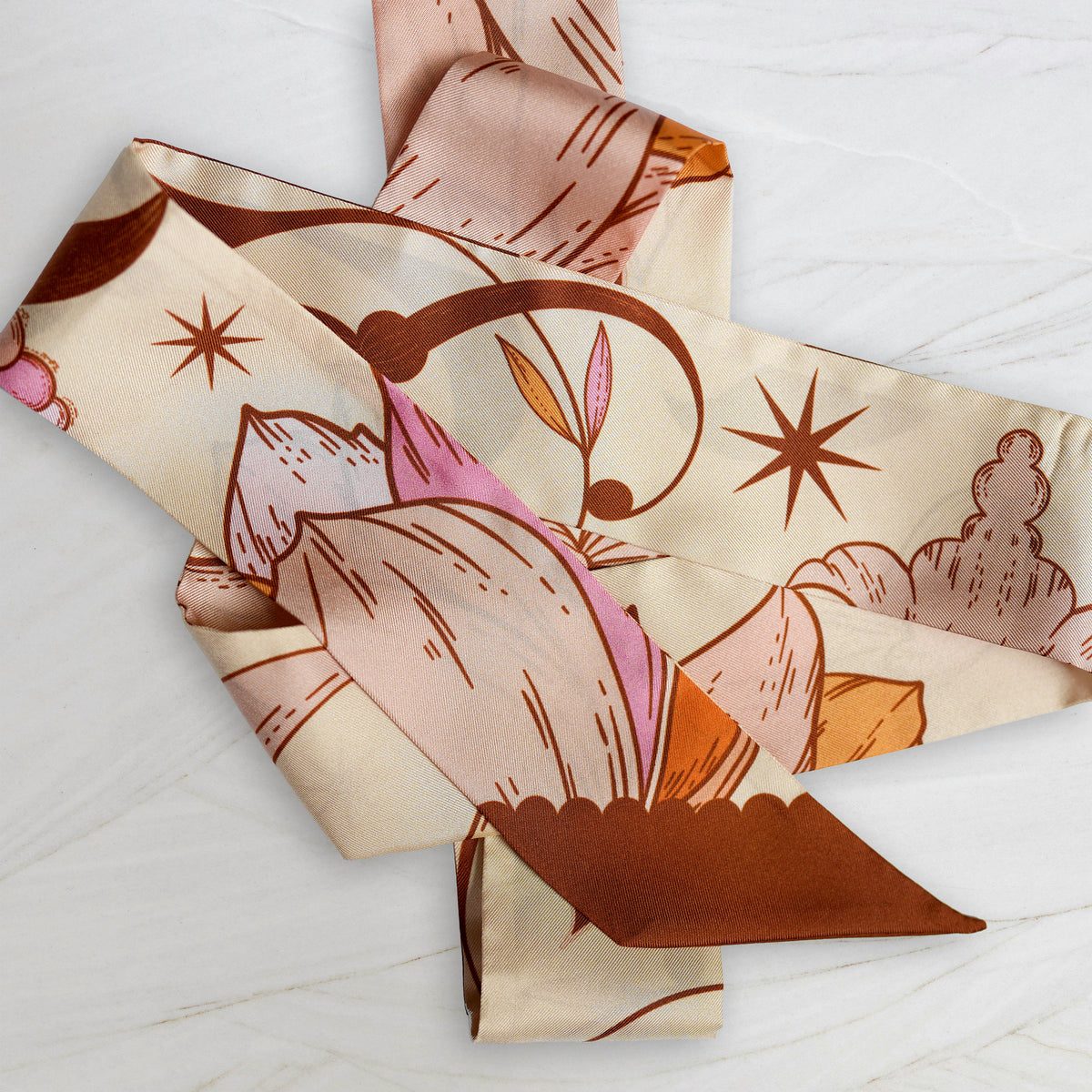 SKINNY SILK SCARF | Celestial Blush - 100% Silk, Versatile Floral Scarf and Bow Accessory 65