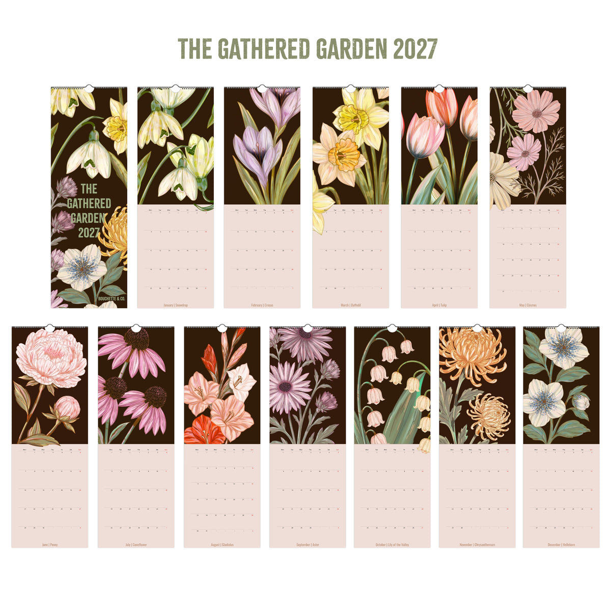WALL CALENDAR | The Gathered Garden Calendar 2027 - Illustrated Botanical Calendar