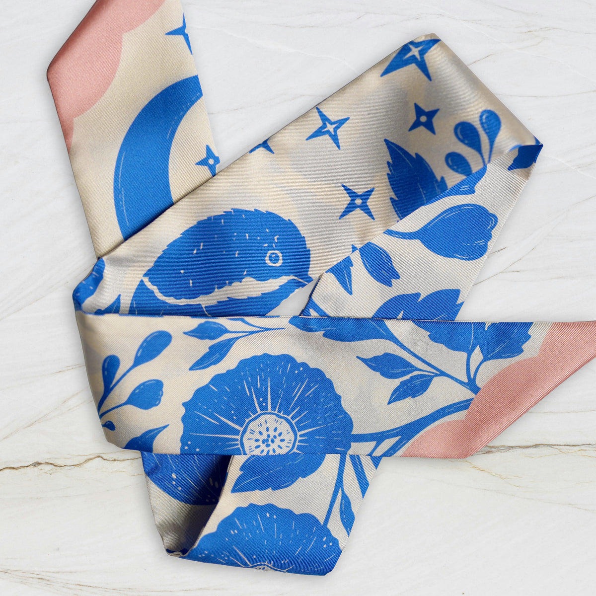 SKINNY SILK SCARF | Moonlit Blooms - 100% Silk, Versatile Floral Scarf and Bow Accessory 39