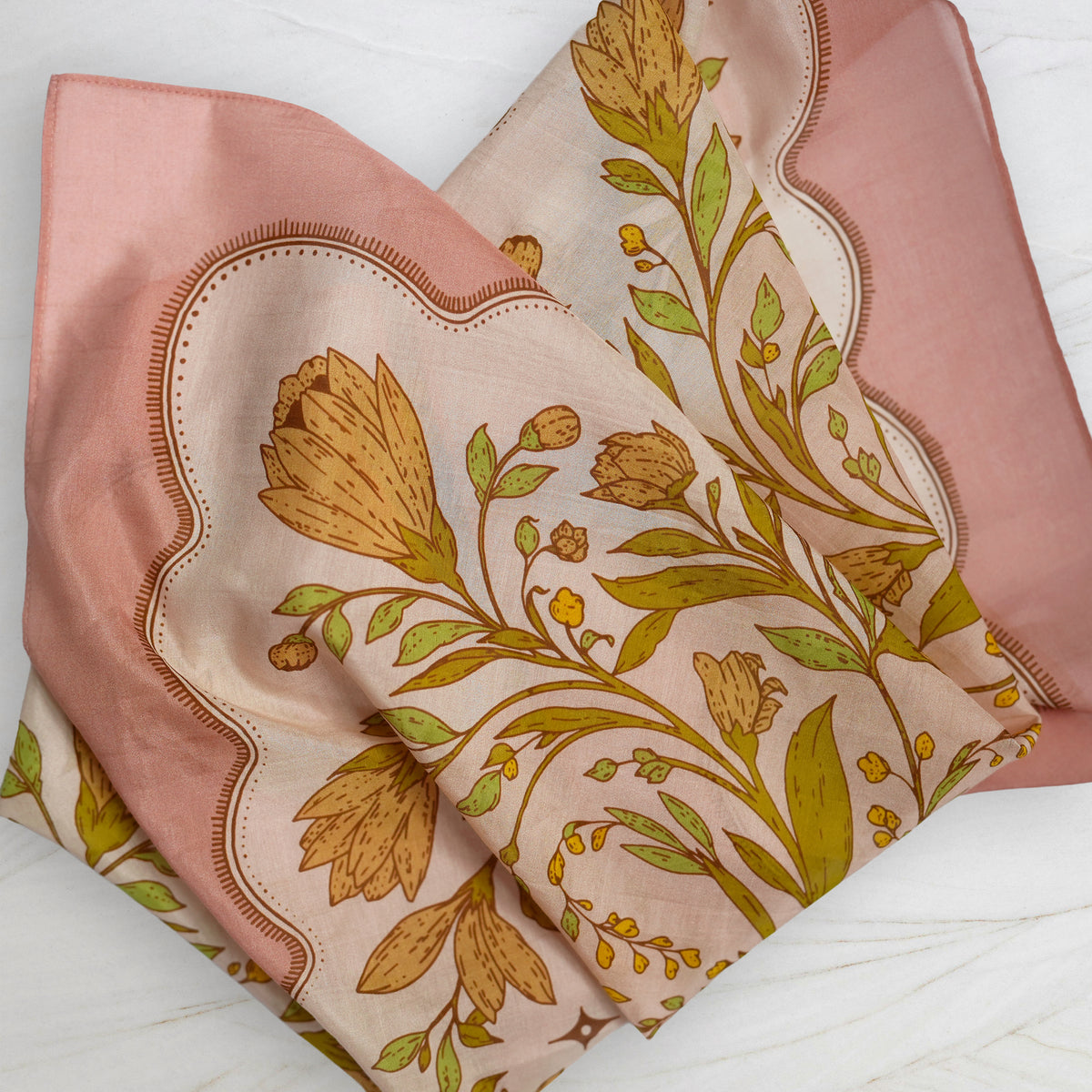 SILK COTTON SCARF | Meadow Reverie - Versatile Floral Square Scarf and Bow Accessory