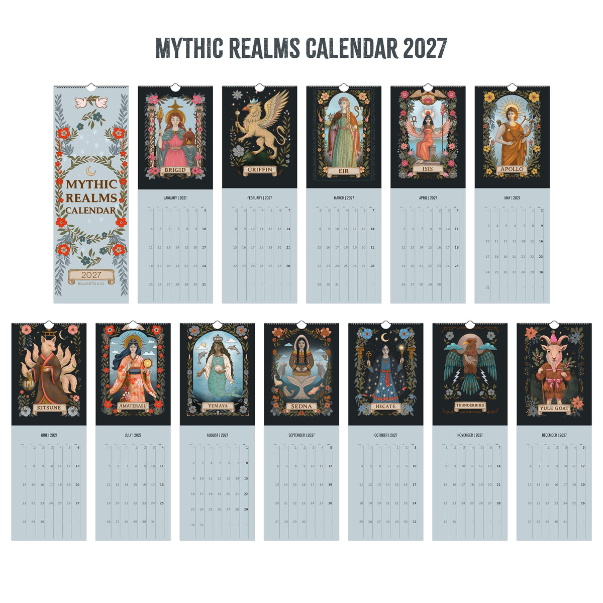 WALL CALENDAR | Mythic Realms Calendar 2027 - Mythical and Magical Folklore Illustrated Calendar