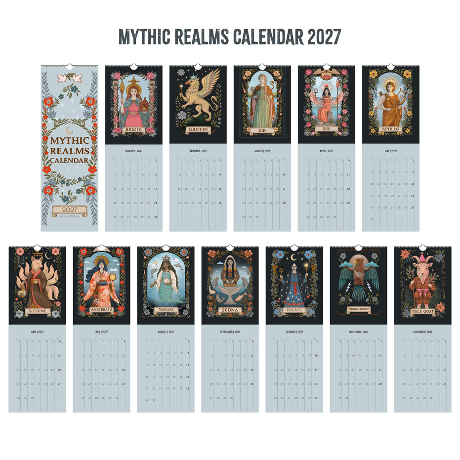 WALL CALENDAR | Mythic Realms Calendar 2027 - Mythical and Magical Folklore Illustrated Calendar