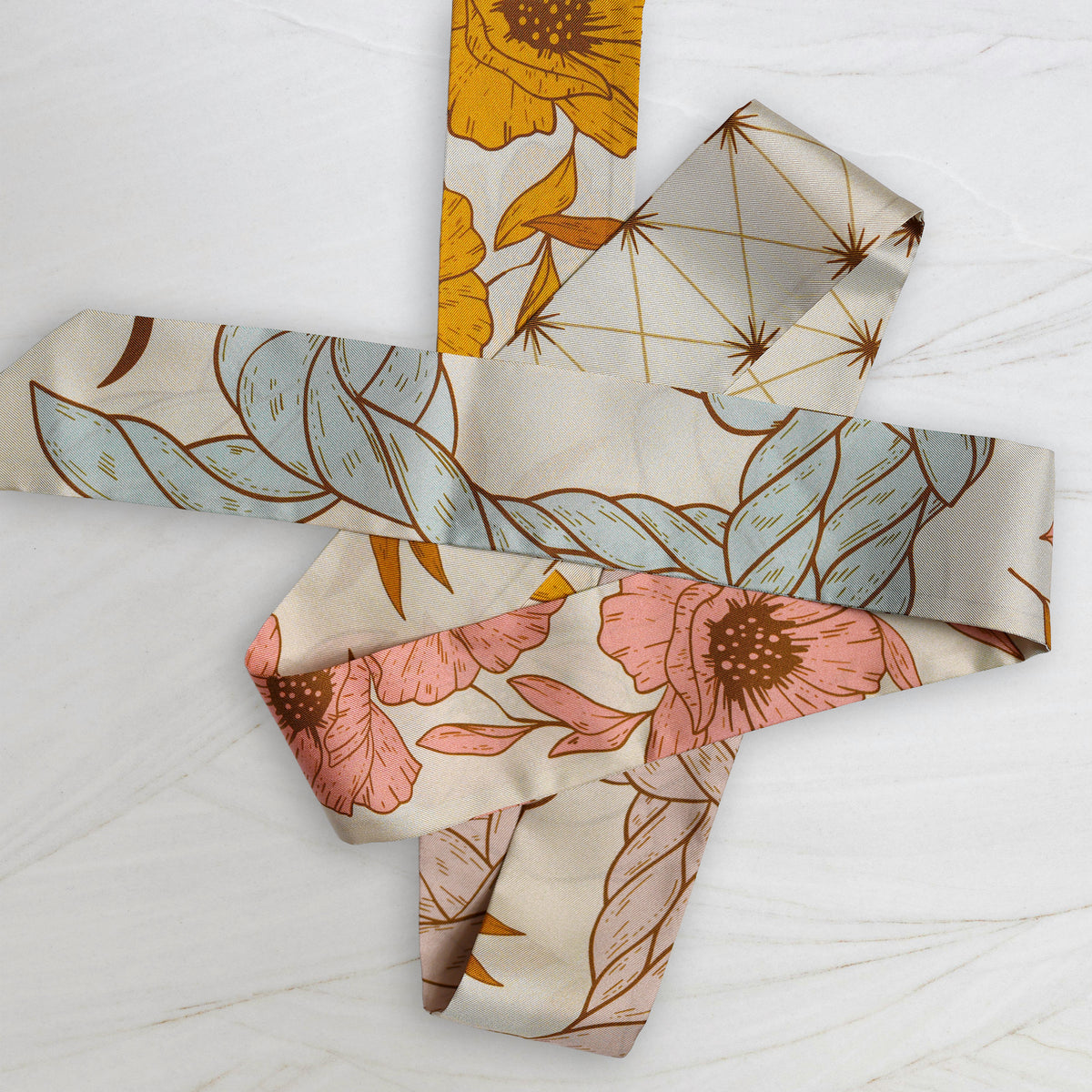 SKINNY SILK SCARF | Prairie Dawn - 100% Silk, Versatile Floral Scarf and Bow Accessory 65