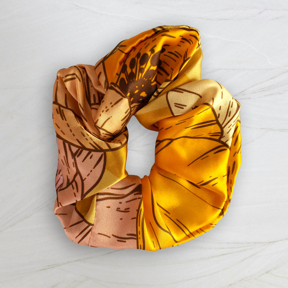 SILK SCRUNCHIES | Saffron Bloom - 100% Silk, Versatile hair Accessory