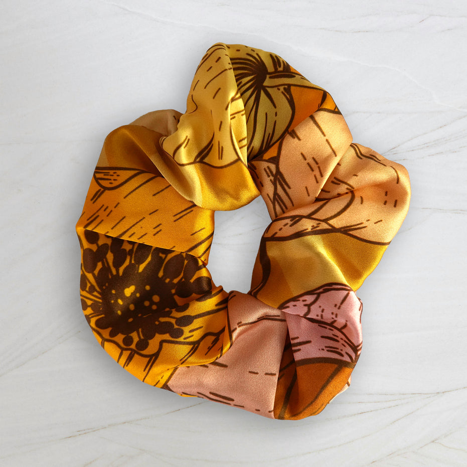 SILK SCRUNCHIES | Saffron Bloom - 100% Silk, Versatile hair Accessory
