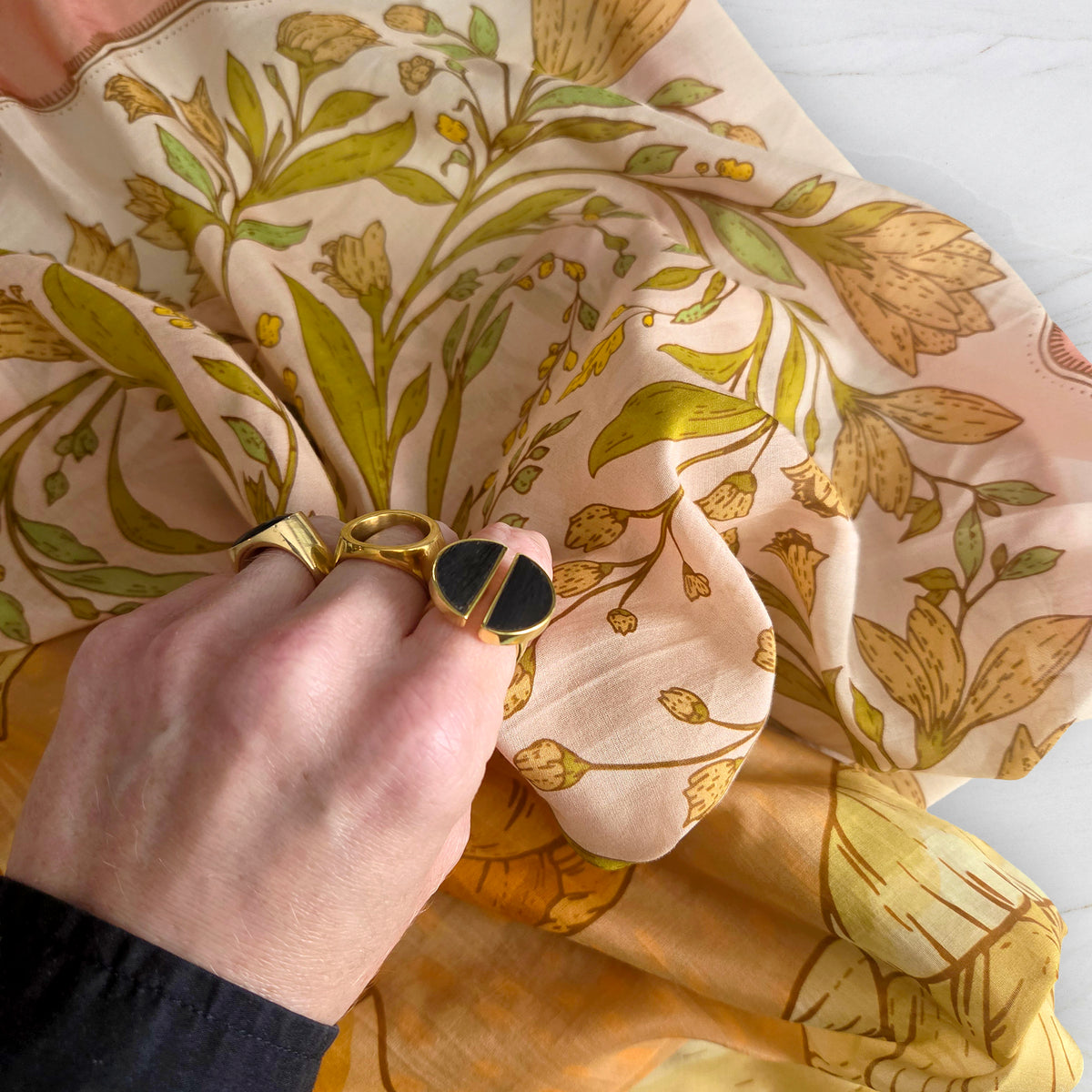 SILK COTTON SCARF | Burnished Bloom - Versatile Floral Square Scarf and Bow Accessory