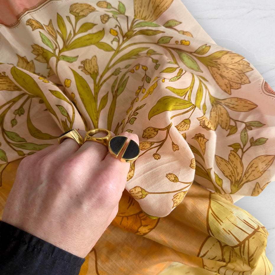 SILK COTTON SCARF | Burnished Bloom - Versatile Floral Square Scarf and Bow Accessory