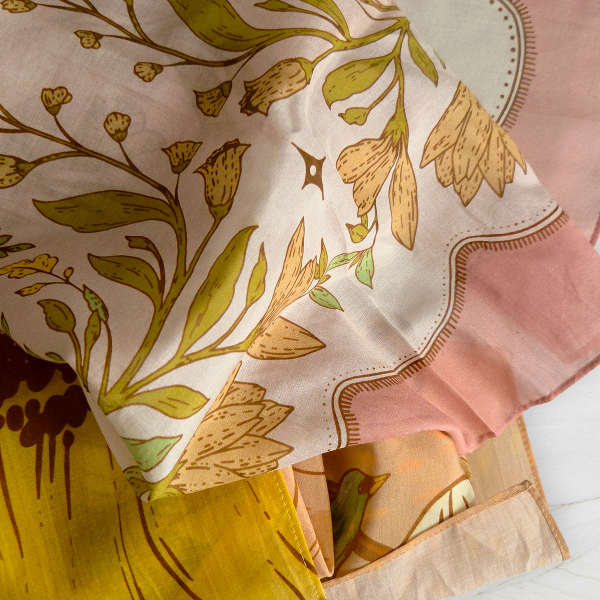 SILK COTTON SCARF | Burnished Bloom - Versatile Floral Square Scarf and Bow Accessory