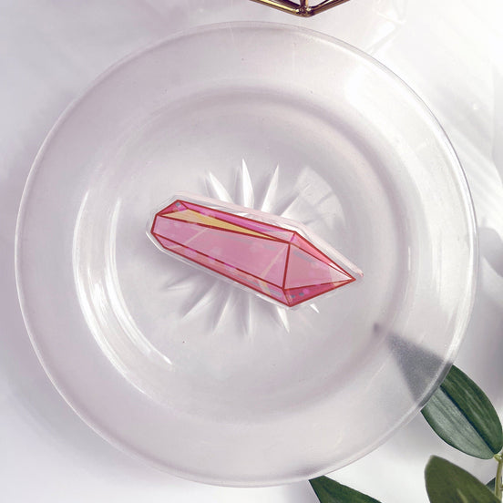 Crystal Power Acrylic Pin, pink crystal lapel pin acrylic crystal pin playful crystal pin