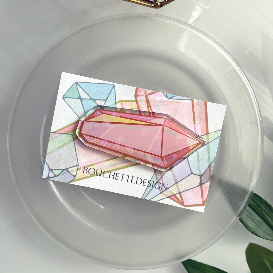 Crystal Power Acrylic Pin, pink crystal lapel pin acrylic crystal pin playful crystal pin