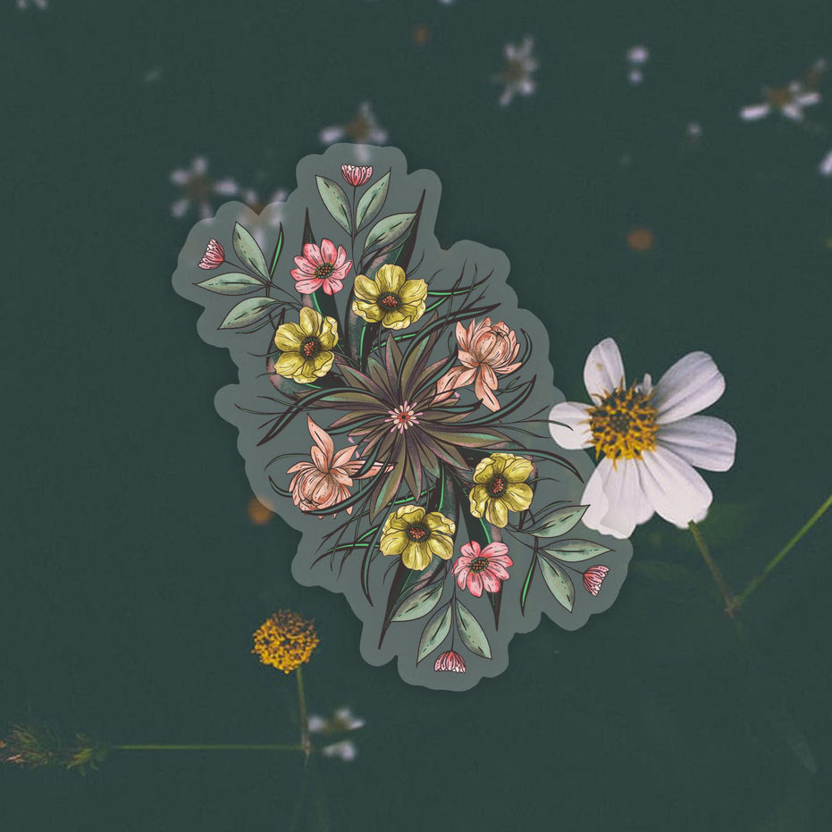 Enchanting Floral Clear Glossy Vinyl Sticker