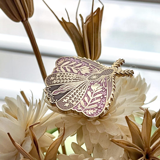 Floral Moth Enamel Gold Lapel Pin
