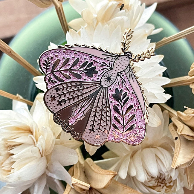 Floral Moth Enamel Gold Lapel Pin
