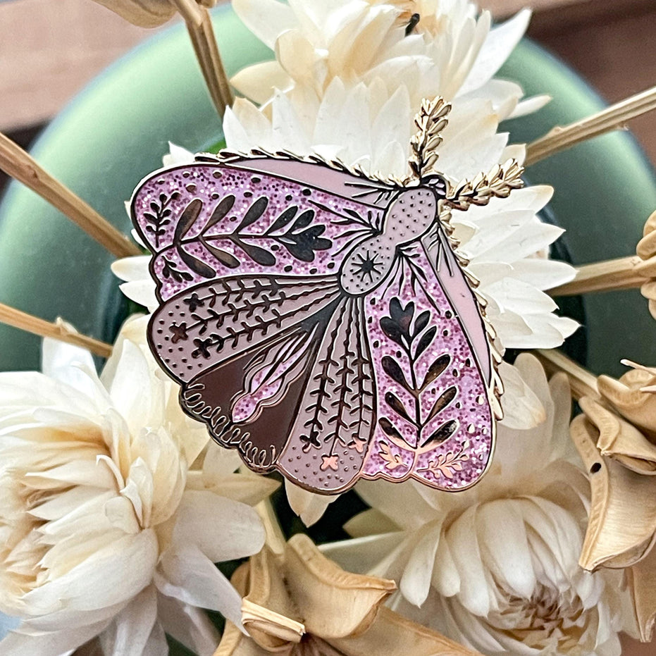Floral Moth Enamel Gold Lapel Pin