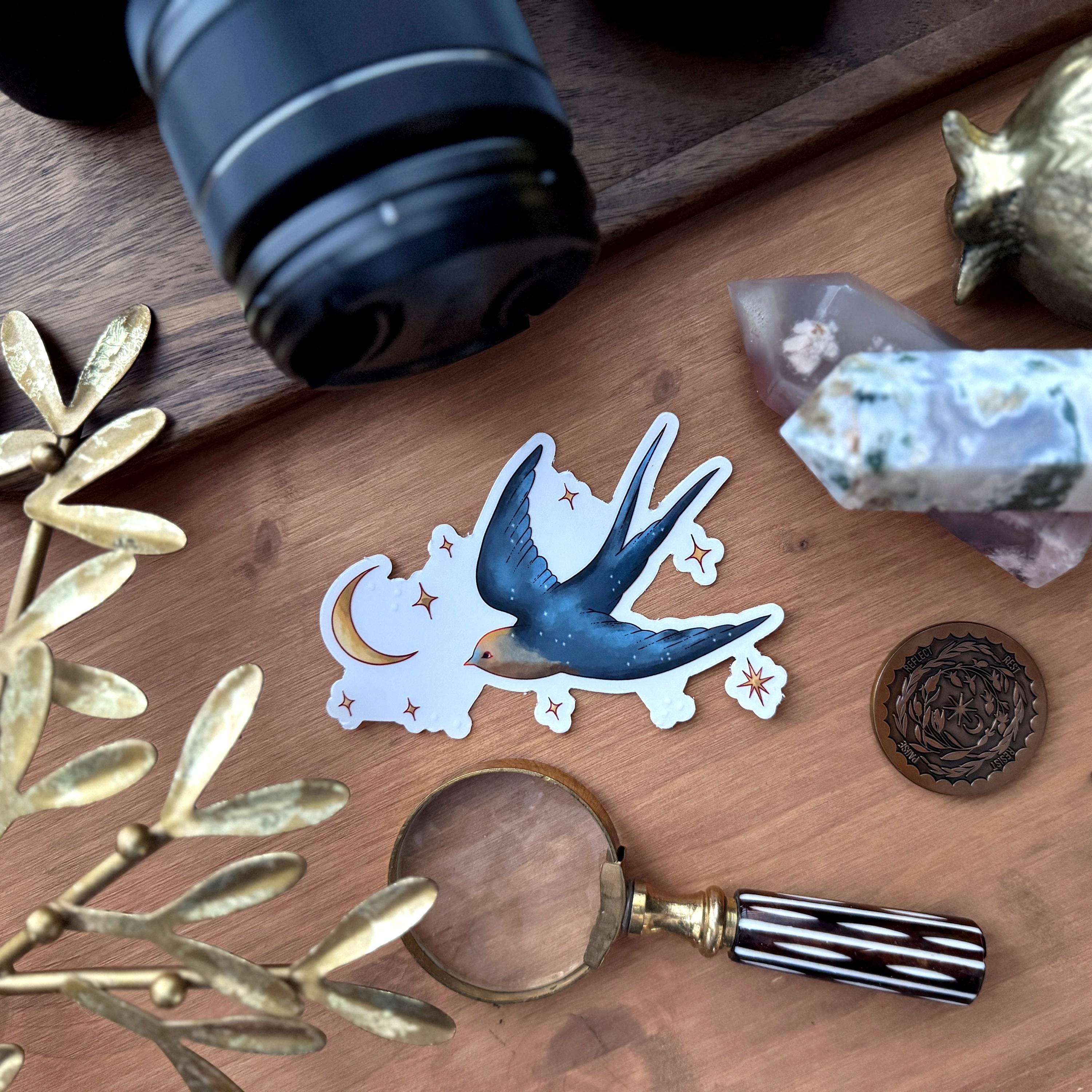 Celestial Moon Bird Clear Matte Vinyl Sticker