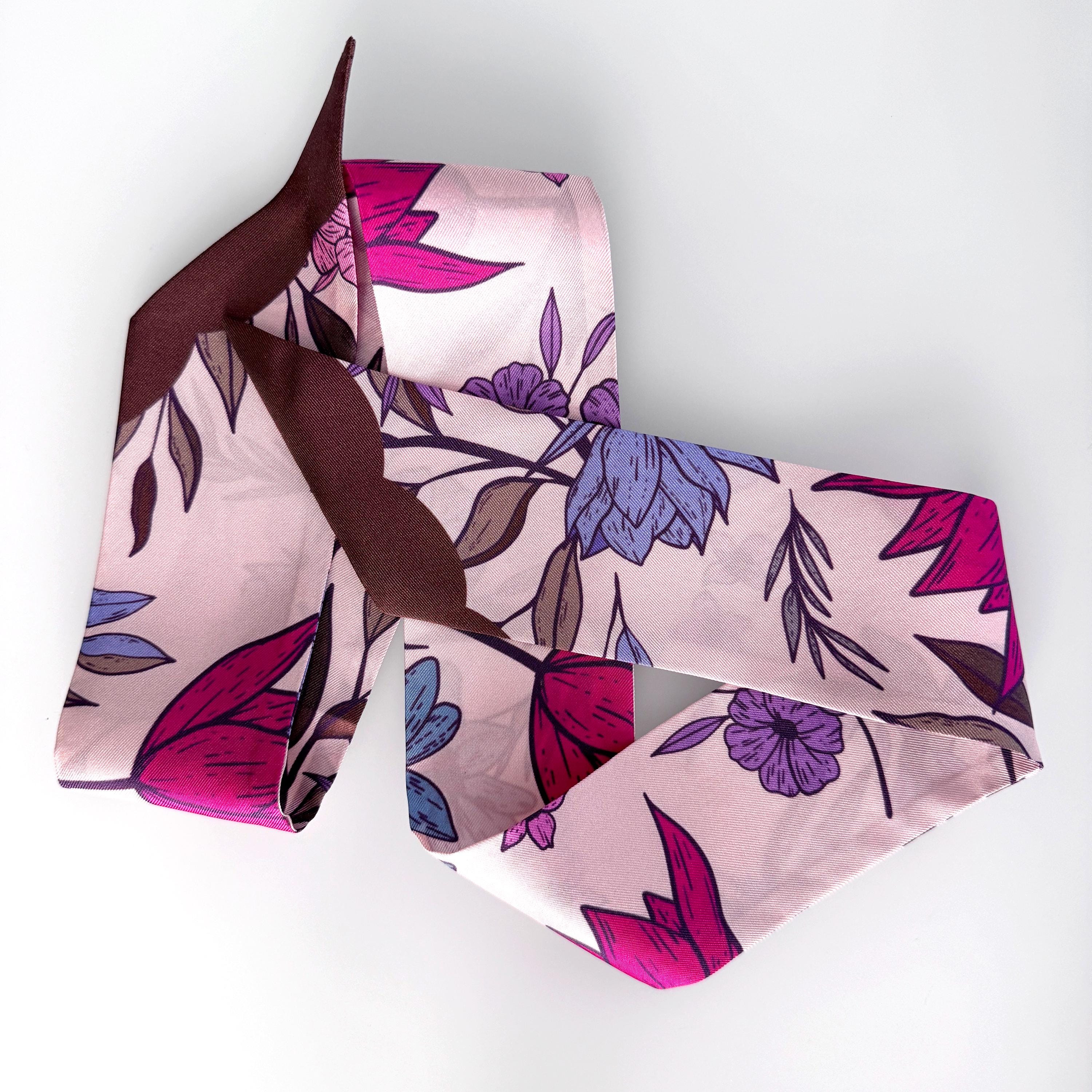 SKINNY SILK SCARF | Vibrant Florals - 100% Silk, Versatile Floral Scarf and Bow Accessory
