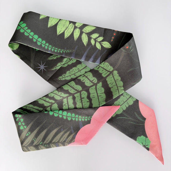 SKINNY SILK SCARF | Gentle Fern - 100% Silk, Versatile Floral Scarf and Bow Accessory