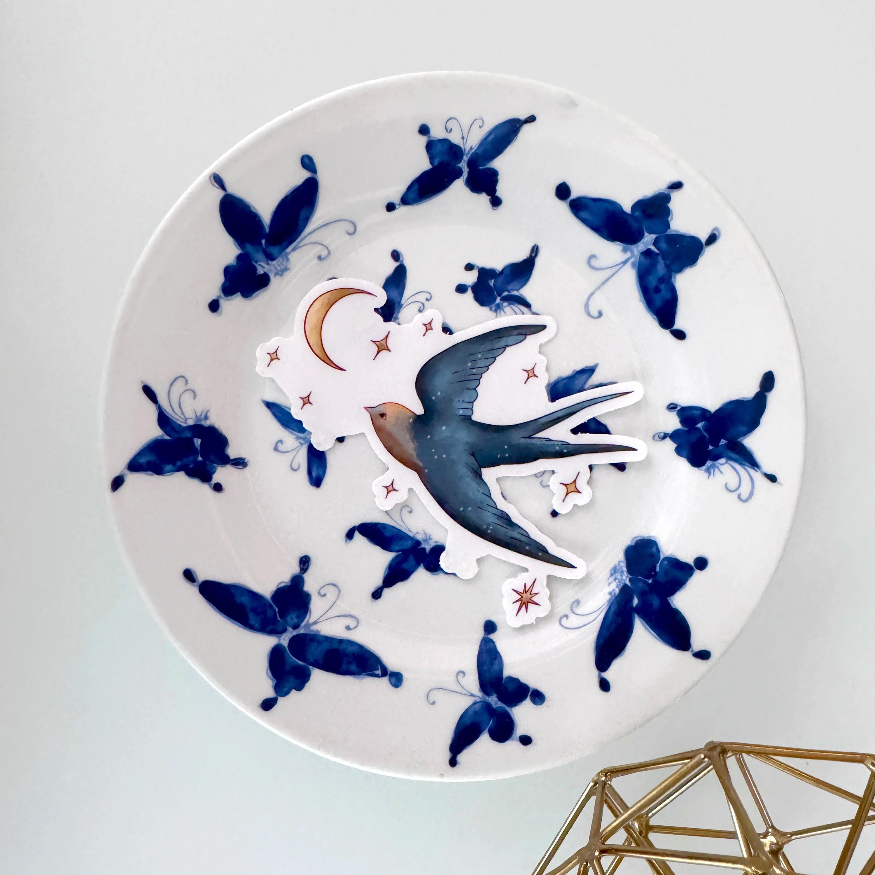 Celestial Moon Bird Clear Matte Vinyl Sticker