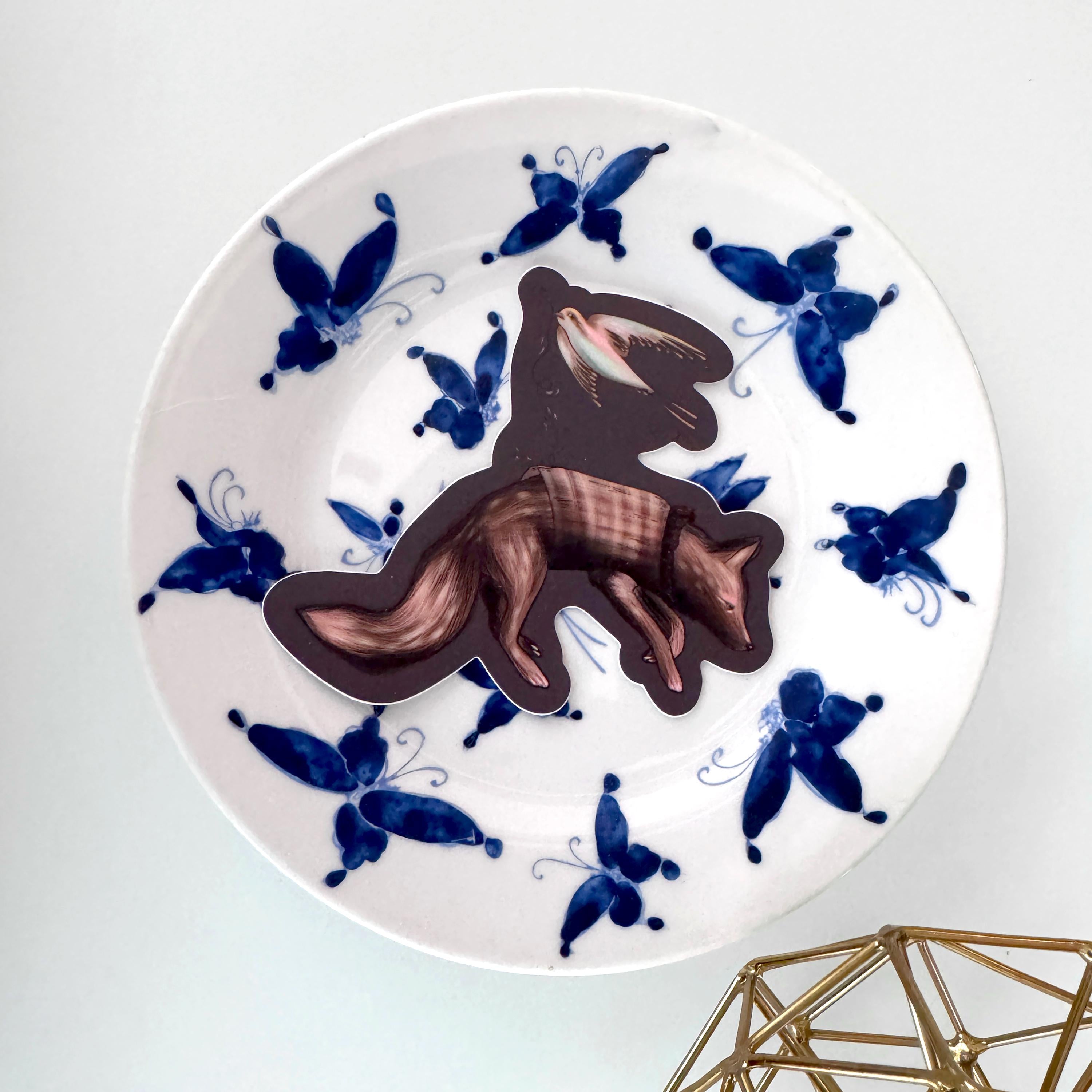 Fox and Bird Play Matte Vinyl Sticker