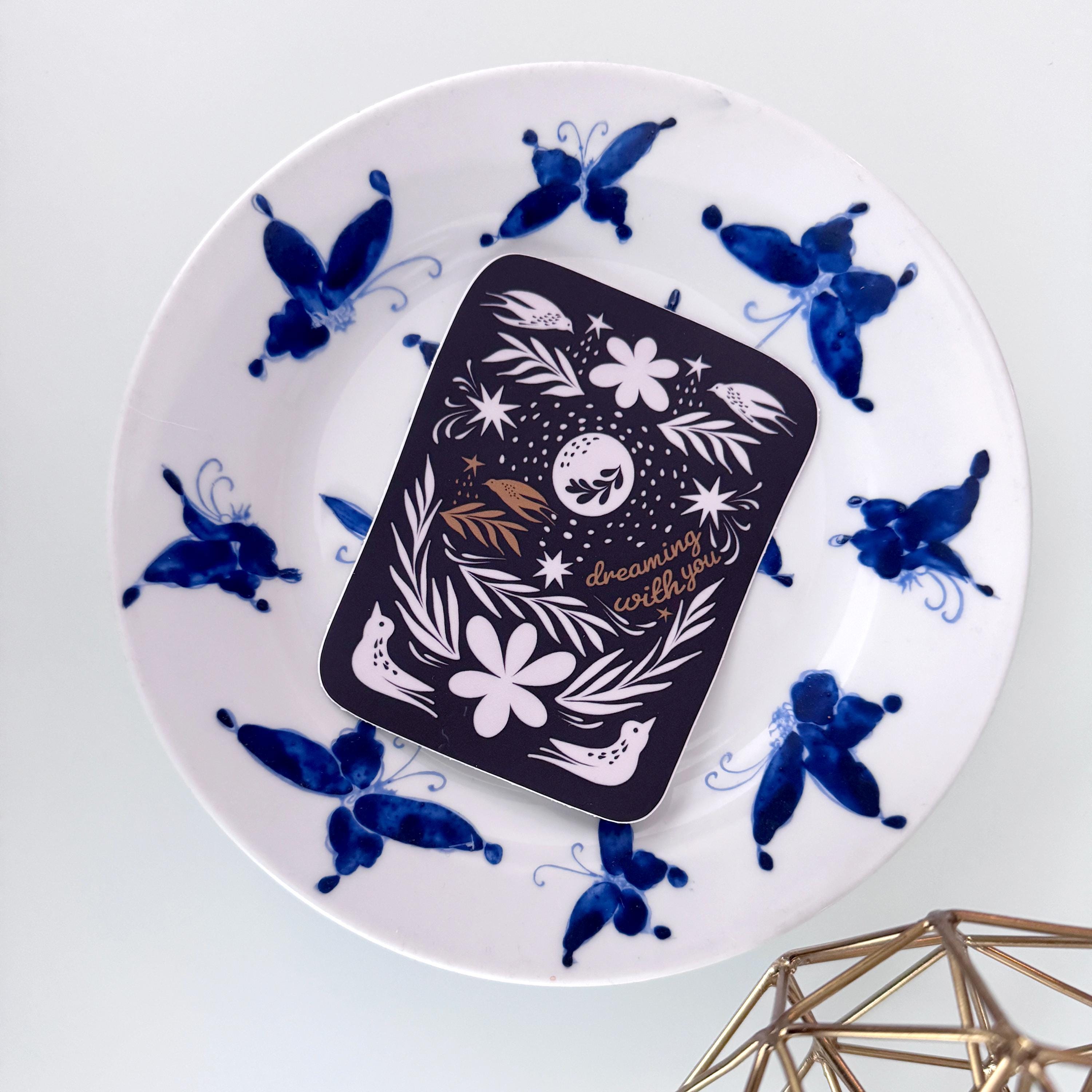 Botanical Bird Stary Moon Matte Vinyl Sticker