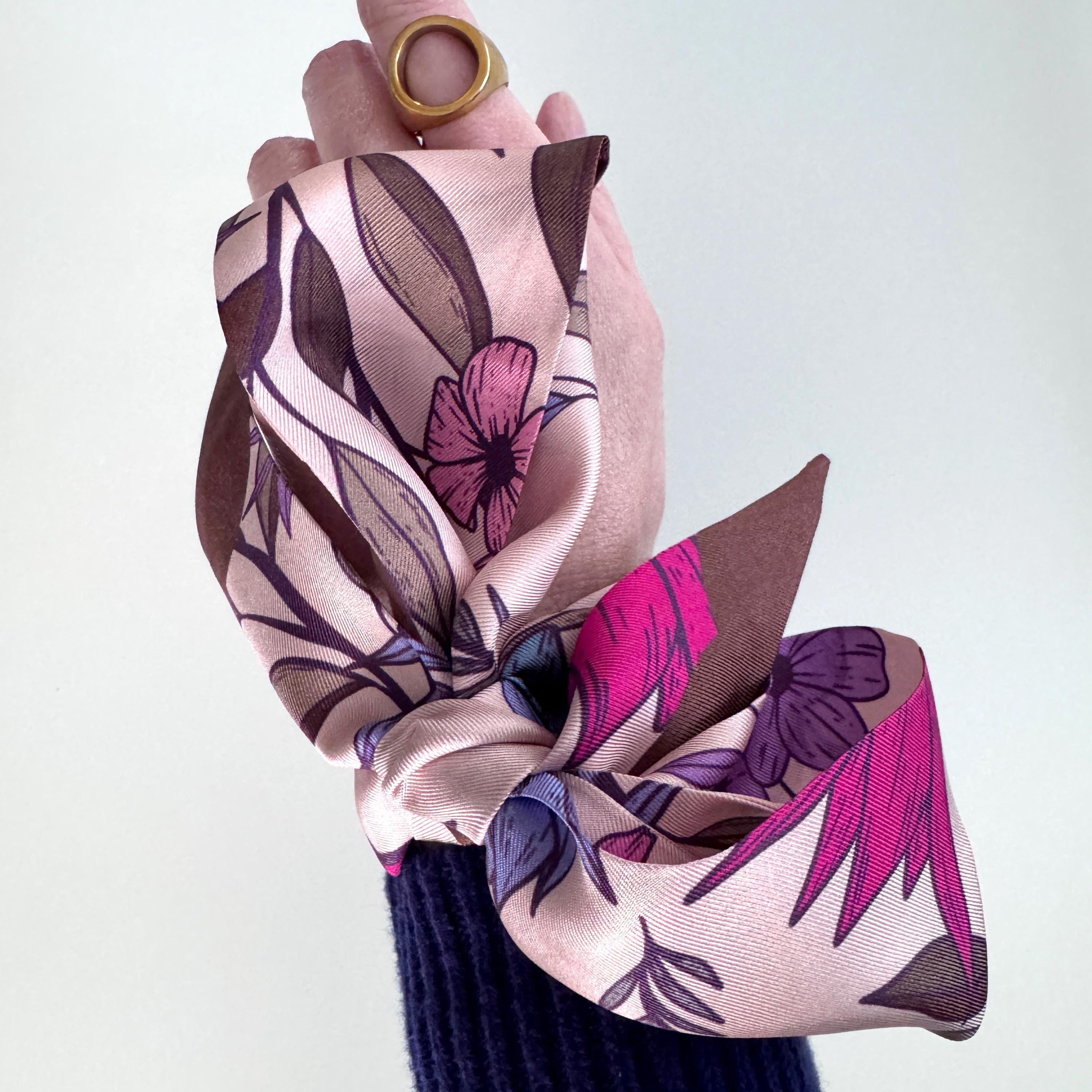 SKINNY SILK SCARF | Vibrant Florals - 100% Silk, Versatile Floral Scarf and Bow Accessory
