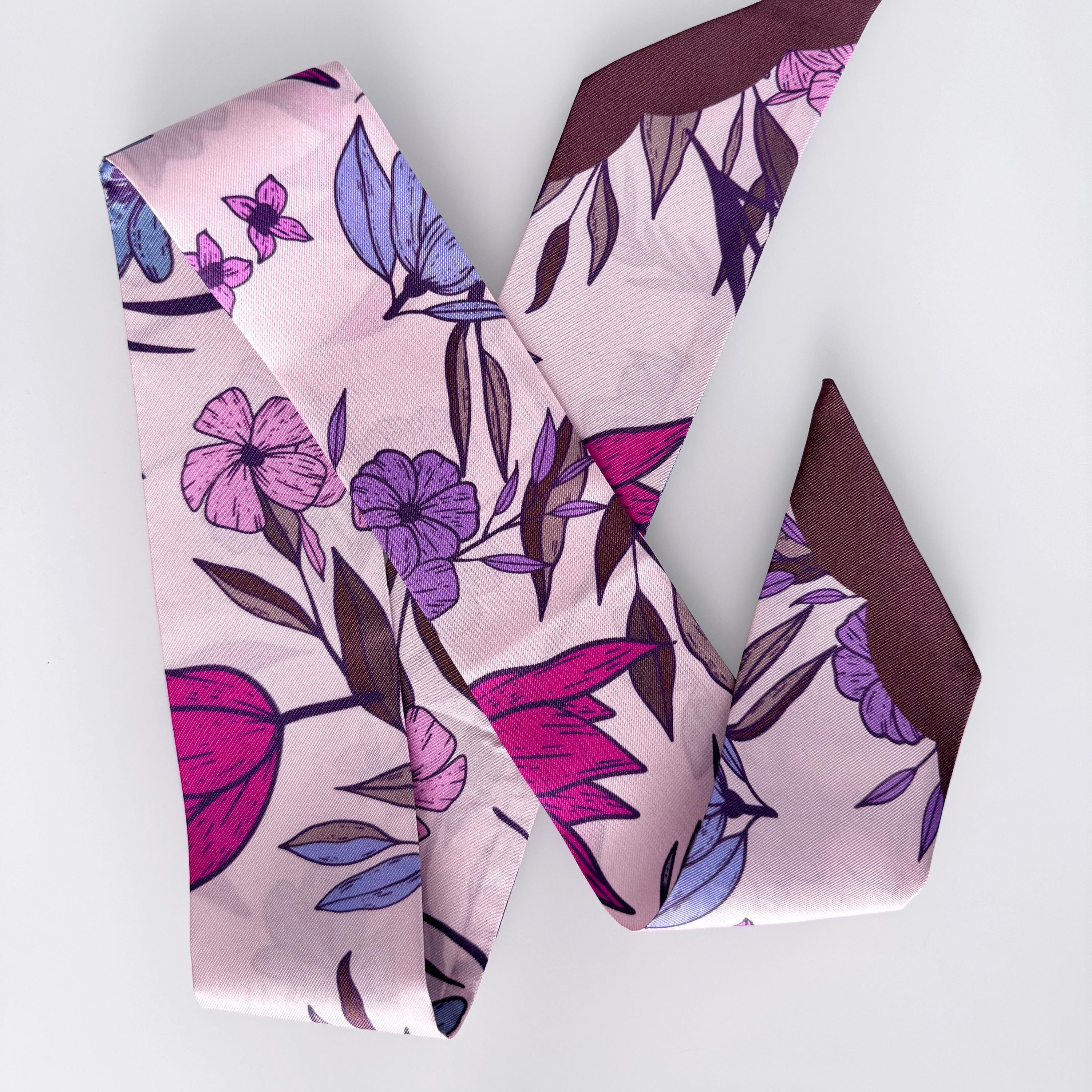 SKINNY SILK SCARF | Vibrant Florals - 100% Silk, Versatile Floral Scarf and Bow Accessory