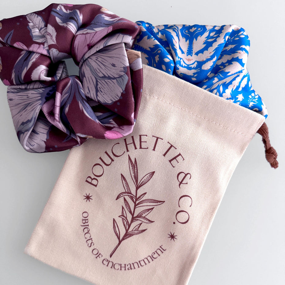 SILK SCRUNCHIES | Evening Garden - 100% Silk, Versatile hair Accessory