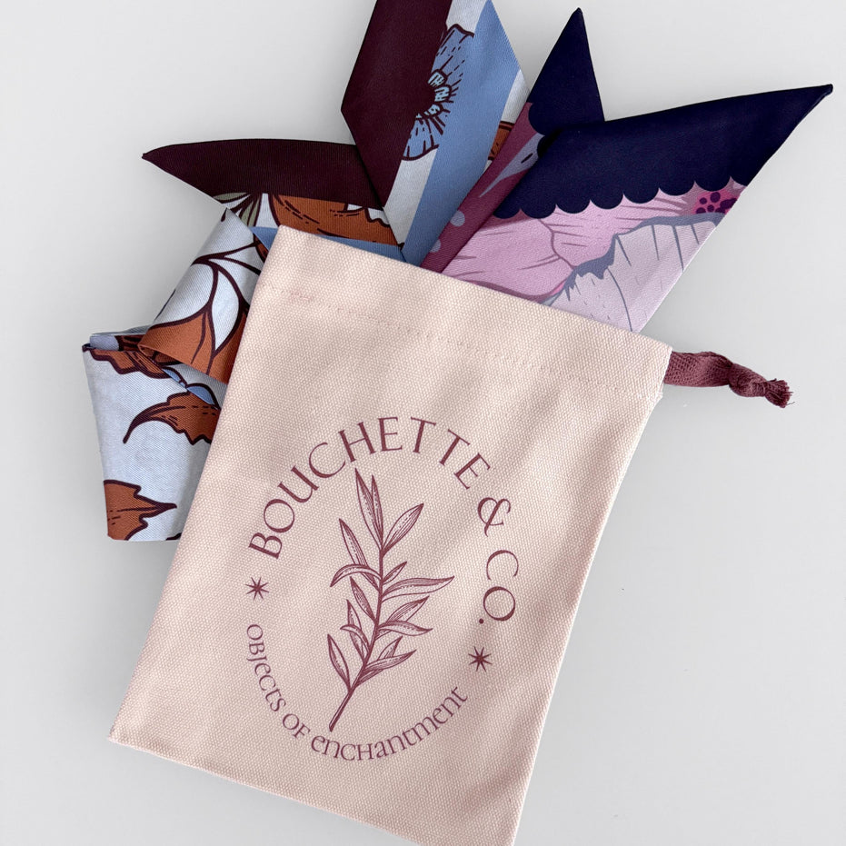 SKINNY SILK SCARF | Bunny Glen Blue - 100% Pure Mulberry Silk, Versatile Floral Scarf and Bow Accessory 39" Length