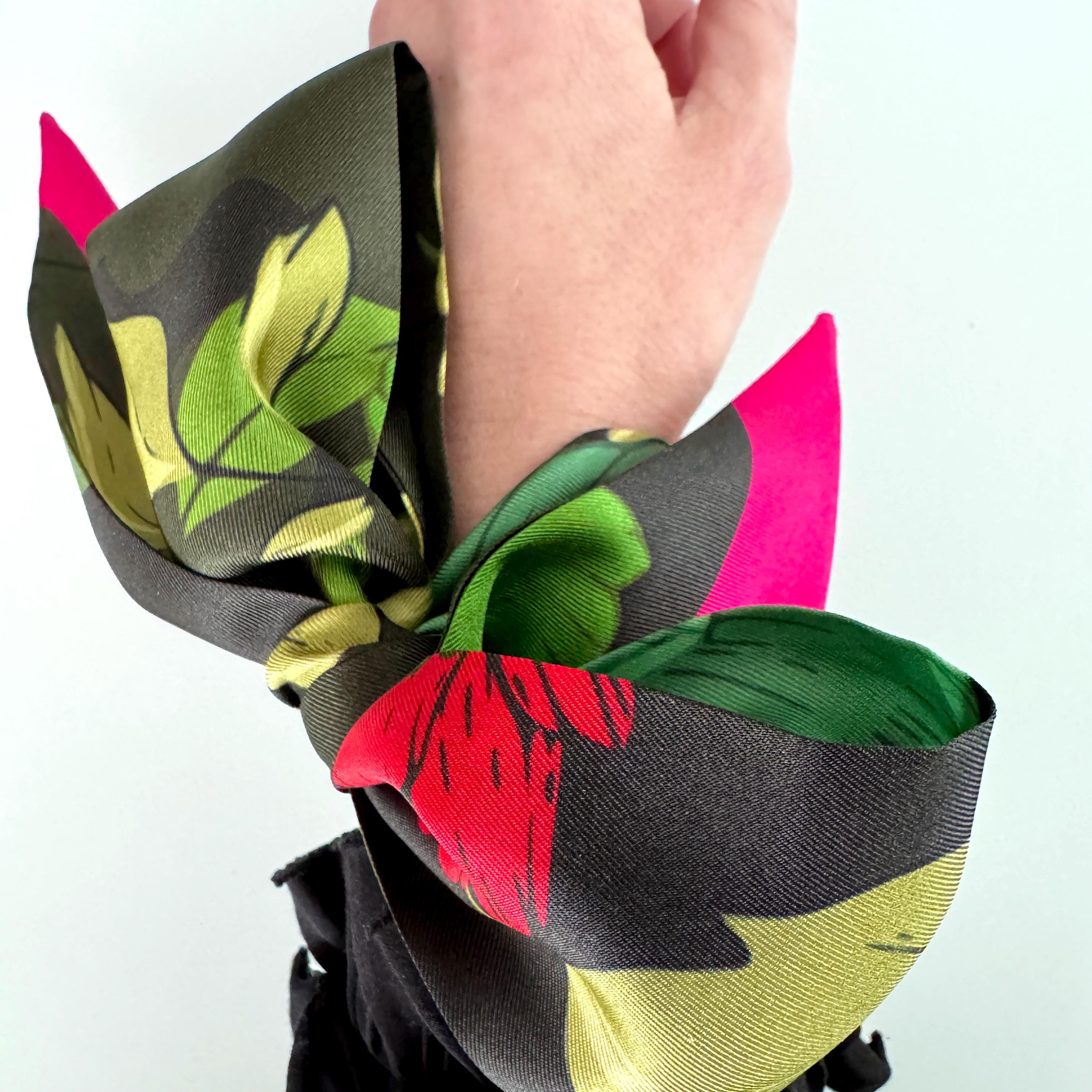 SKINNY SILK SCARF | Secret Peony Garden - 100% Silk, Versatile Floral Scarf and Bow Accessory