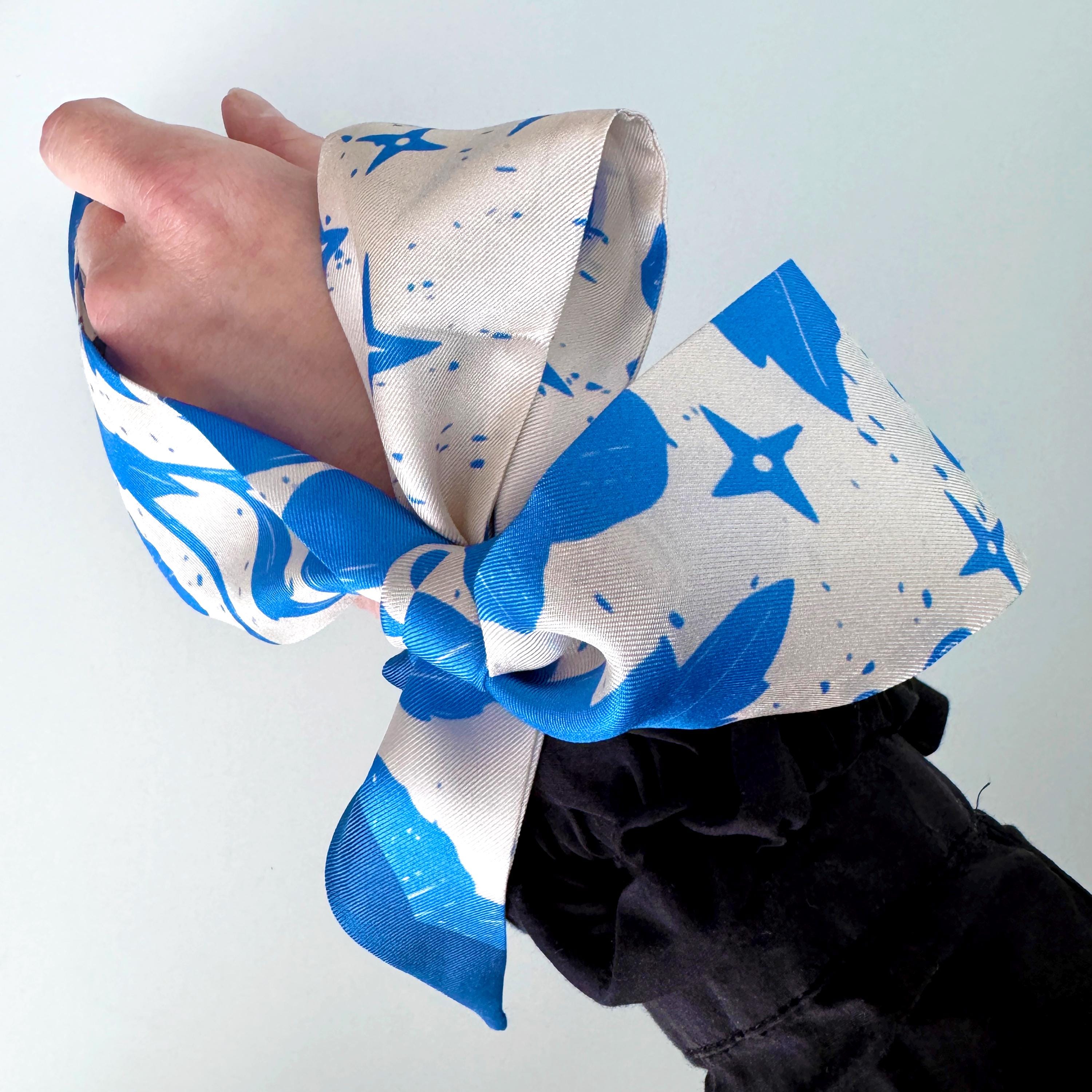 SKINNY SILK SCARF | Moonlit Blooms - 100% Silk, Versatile Floral Scarf and Bow Accessory