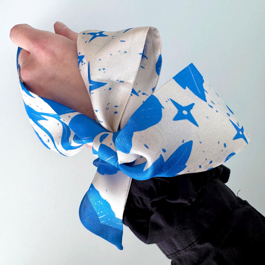 SKINNY SILK SCARF | Moonlit Blooms - 100% Silk, Versatile Floral Scarf and Bow Accessory