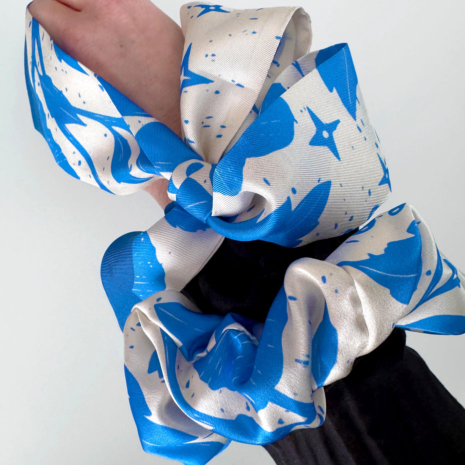 SKINNY SILK SCARF | Moonlit Blooms - 100% Silk, Versatile Floral Scarf and Bow Accessory