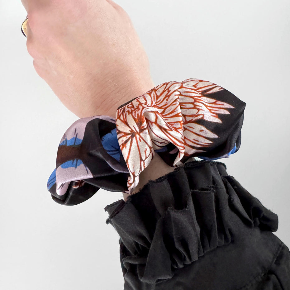 SILK SCRUNCHIES | Midnight Garden - 100% Silk, Versatile hair Accessory