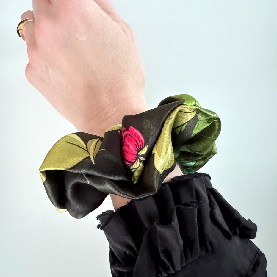 SILK SCRUNCHIES | Peony Garden - 100% Silk, Versatile hair Accessory