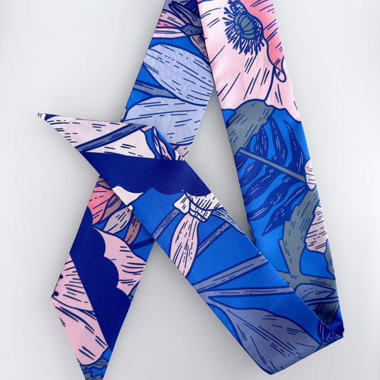 SKINNY SILK SCARF | Electric Garden - 100% Silk, Versatile Floral Scarf and Bow Accessory
