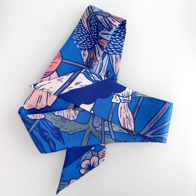 SKINNY SILK SCARF | Electric Garden - 100% Silk, Versatile Floral Scarf and Bow Accessory