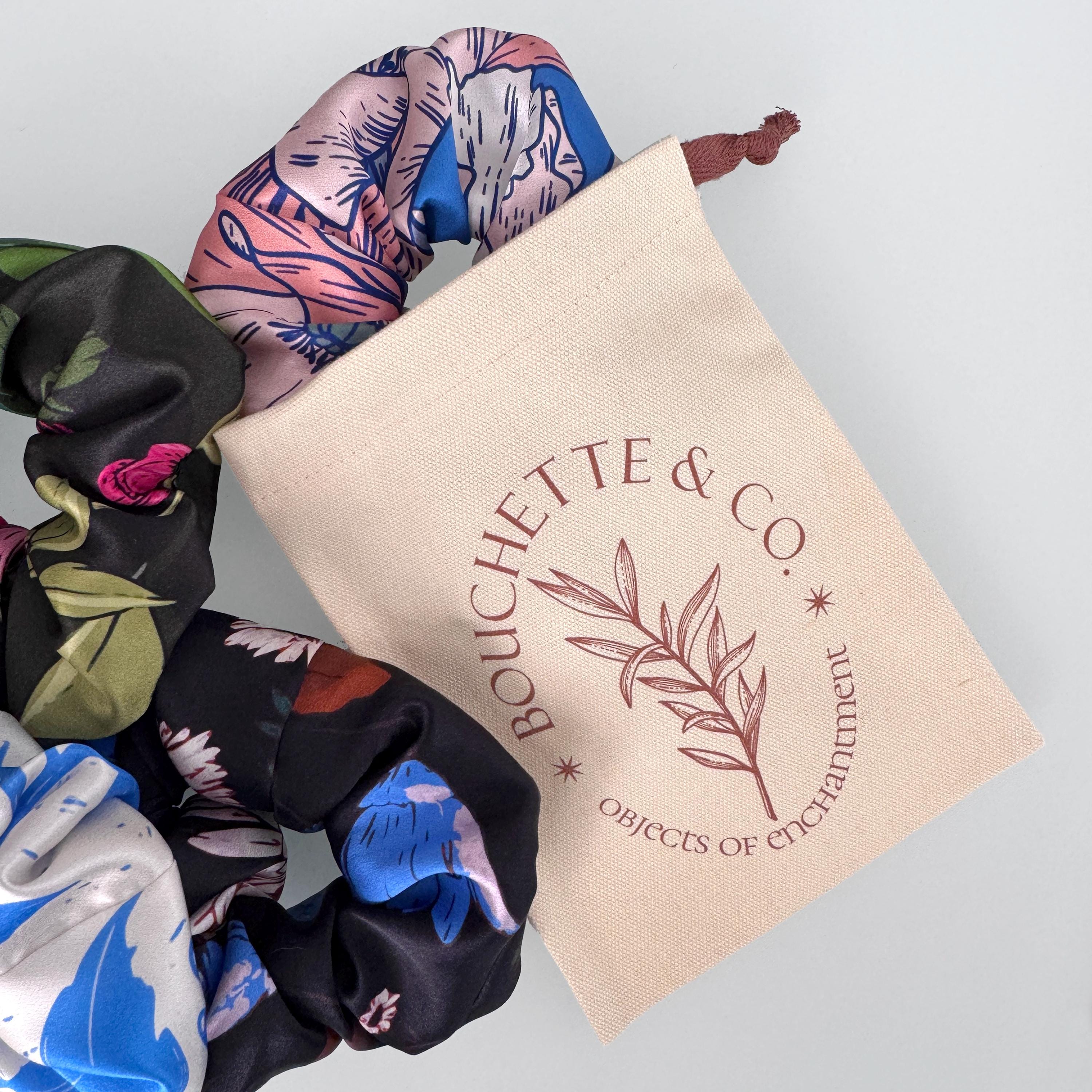 SILK SCRUNCHIES | Midnight Garden - 100% Silk, Versatile hair Accessory