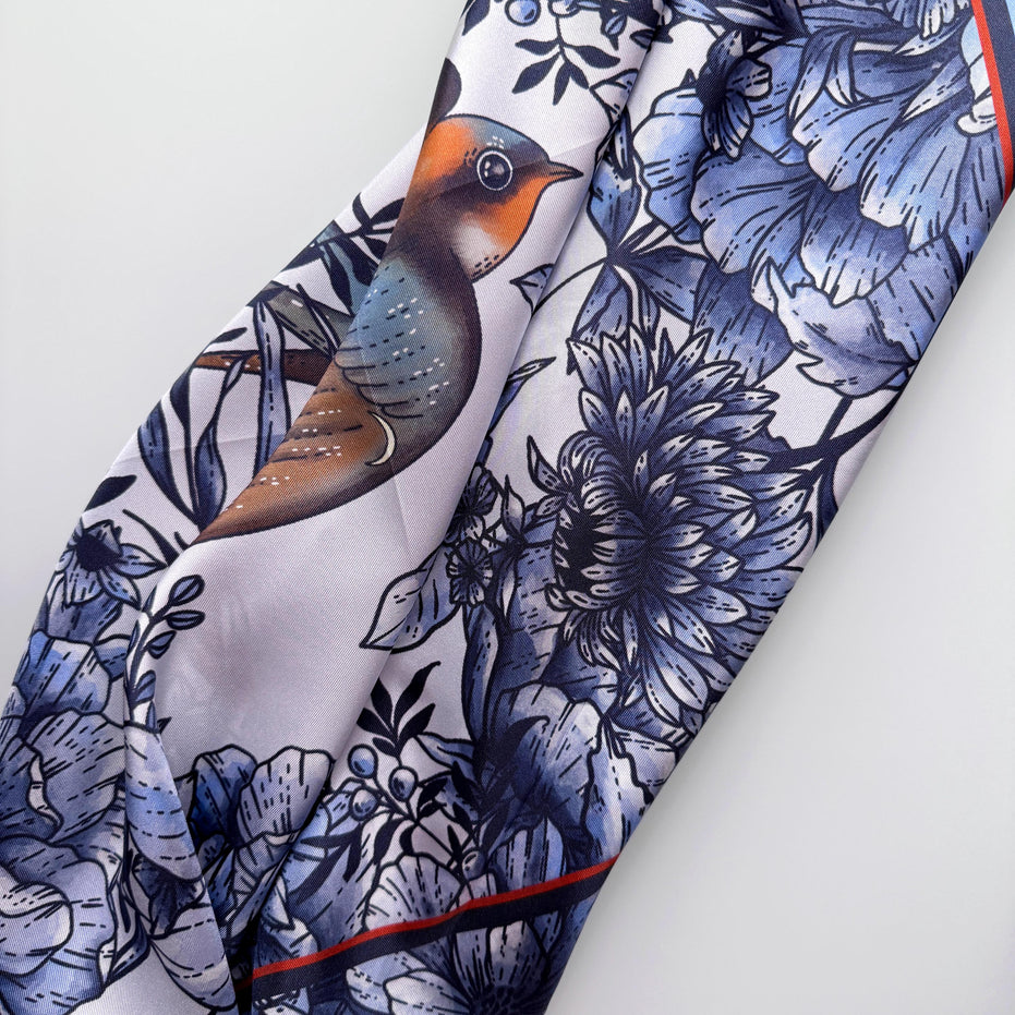 SILK COTTON SCARF | Swallow & Bloom - Square Silk Cotton, Versatile Floral Scarf and Bow Accessory