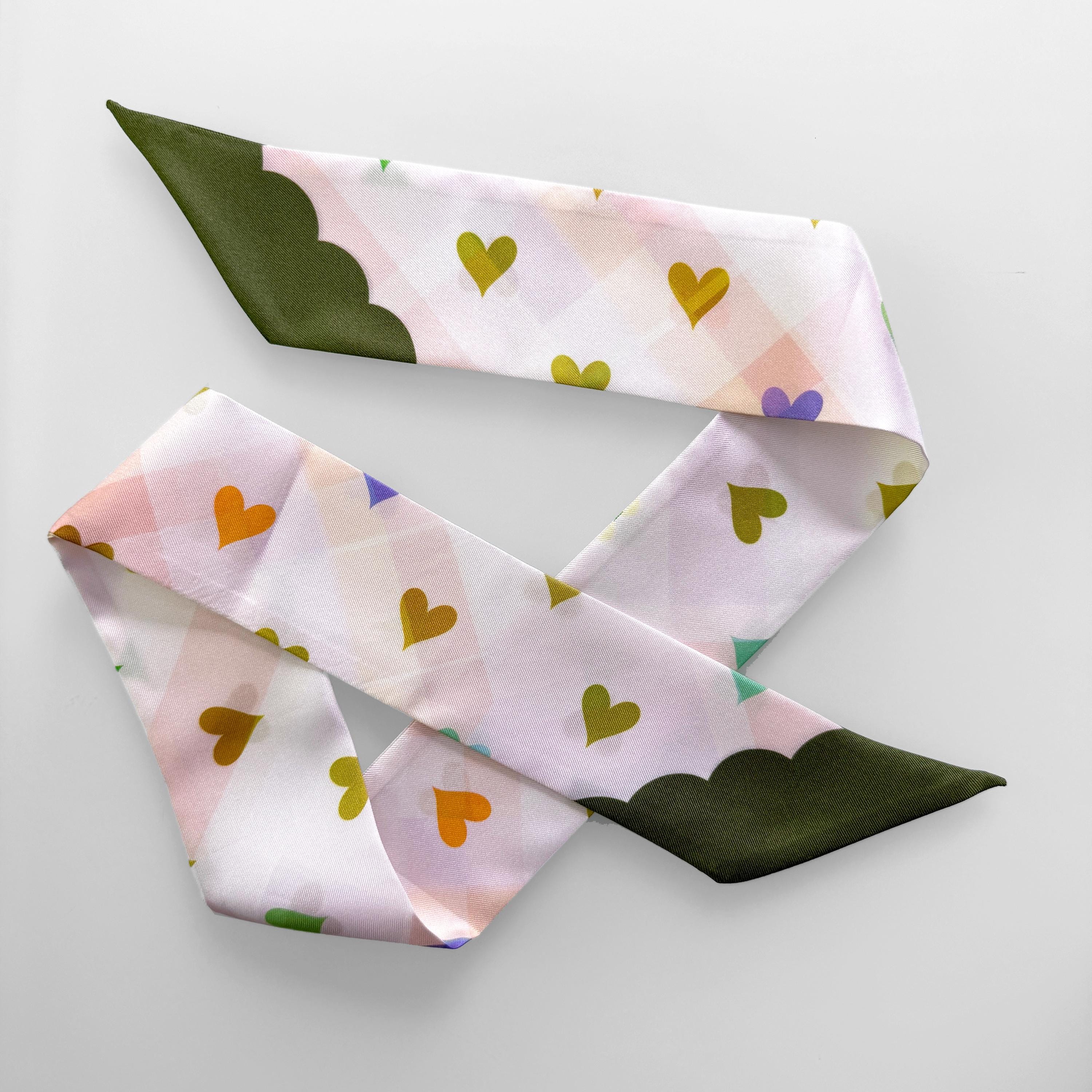 SKINNY SILK SCARF | Garden Hearts - 100% Silk, Versatile Floral Scarf and Bow Accessory