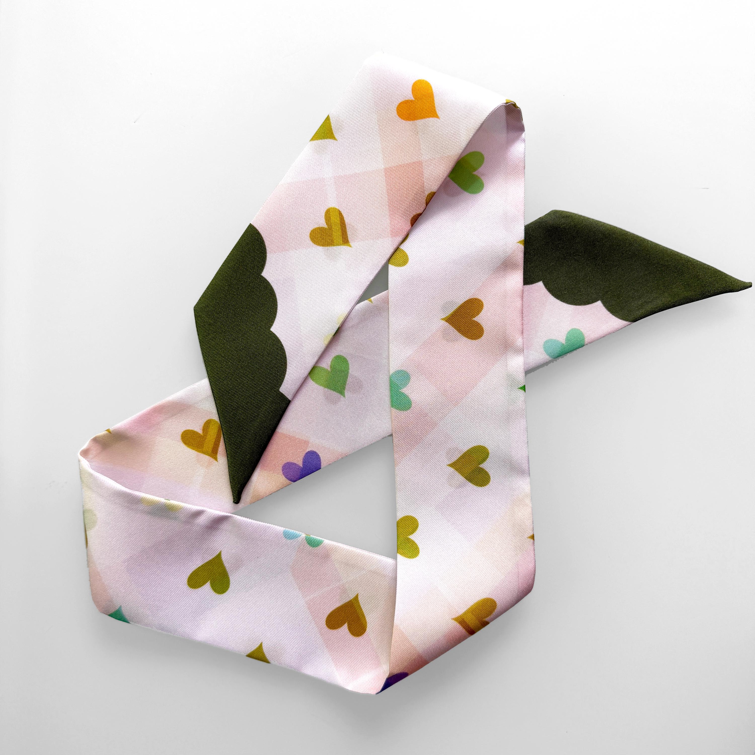 SKINNY SILK SCARF | Garden Hearts - 100% Silk, Versatile Floral Scarf and Bow Accessory