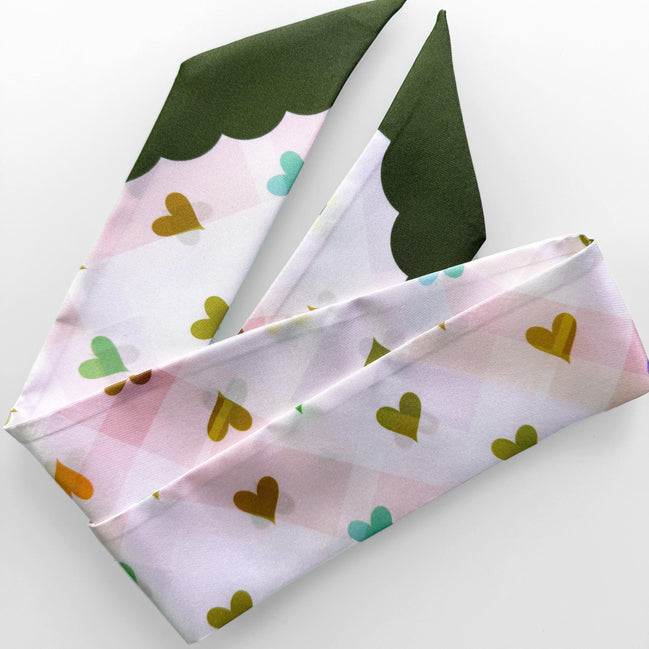 SKINNY SILK SCARF | Garden Hearts - 100% Silk, Versatile Floral Scarf and Bow Accessory 39" Length