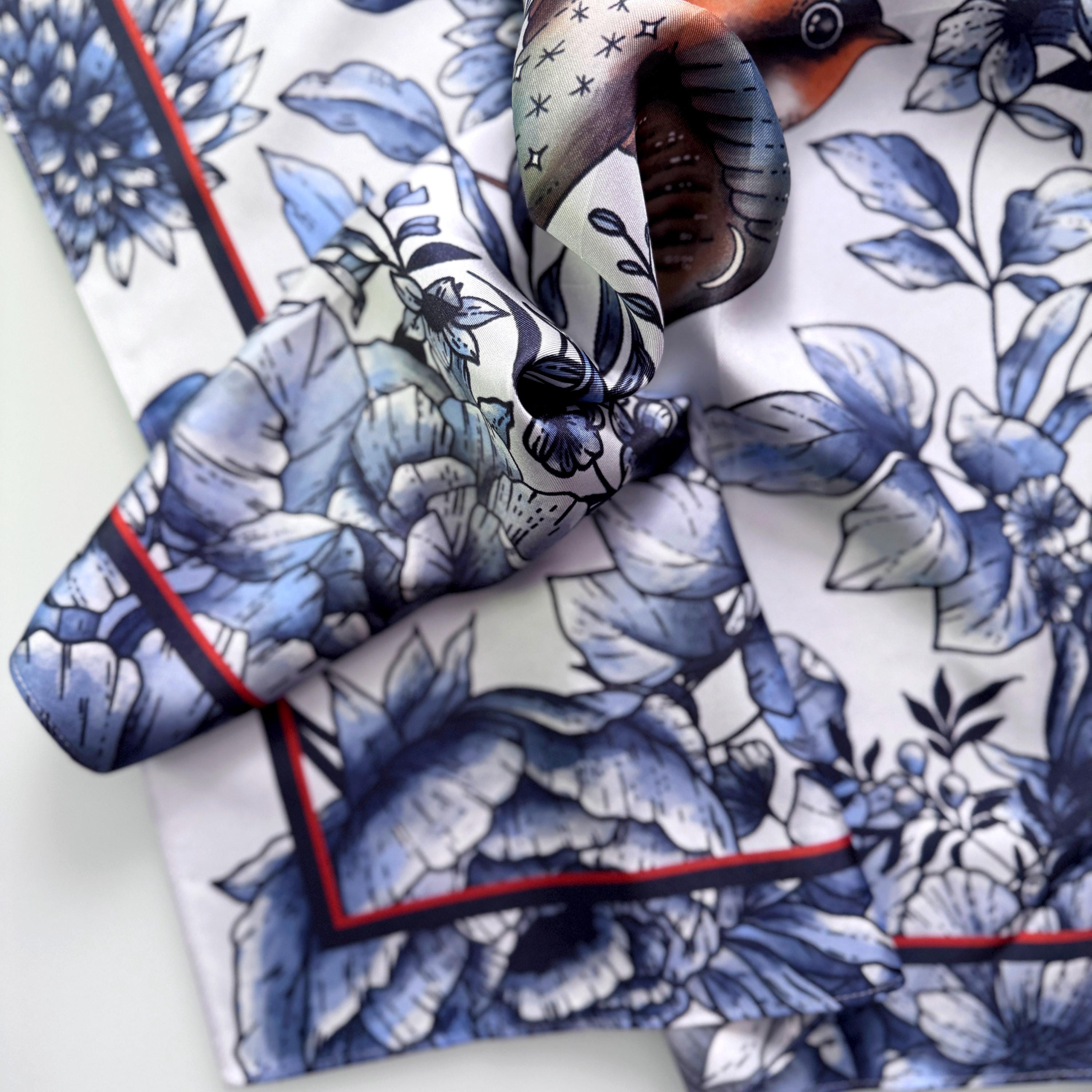 SILK COTTON SCARF | Swallow & Bloom - Square Silk Cotton, Versatile Floral Scarf and Bow Accessory