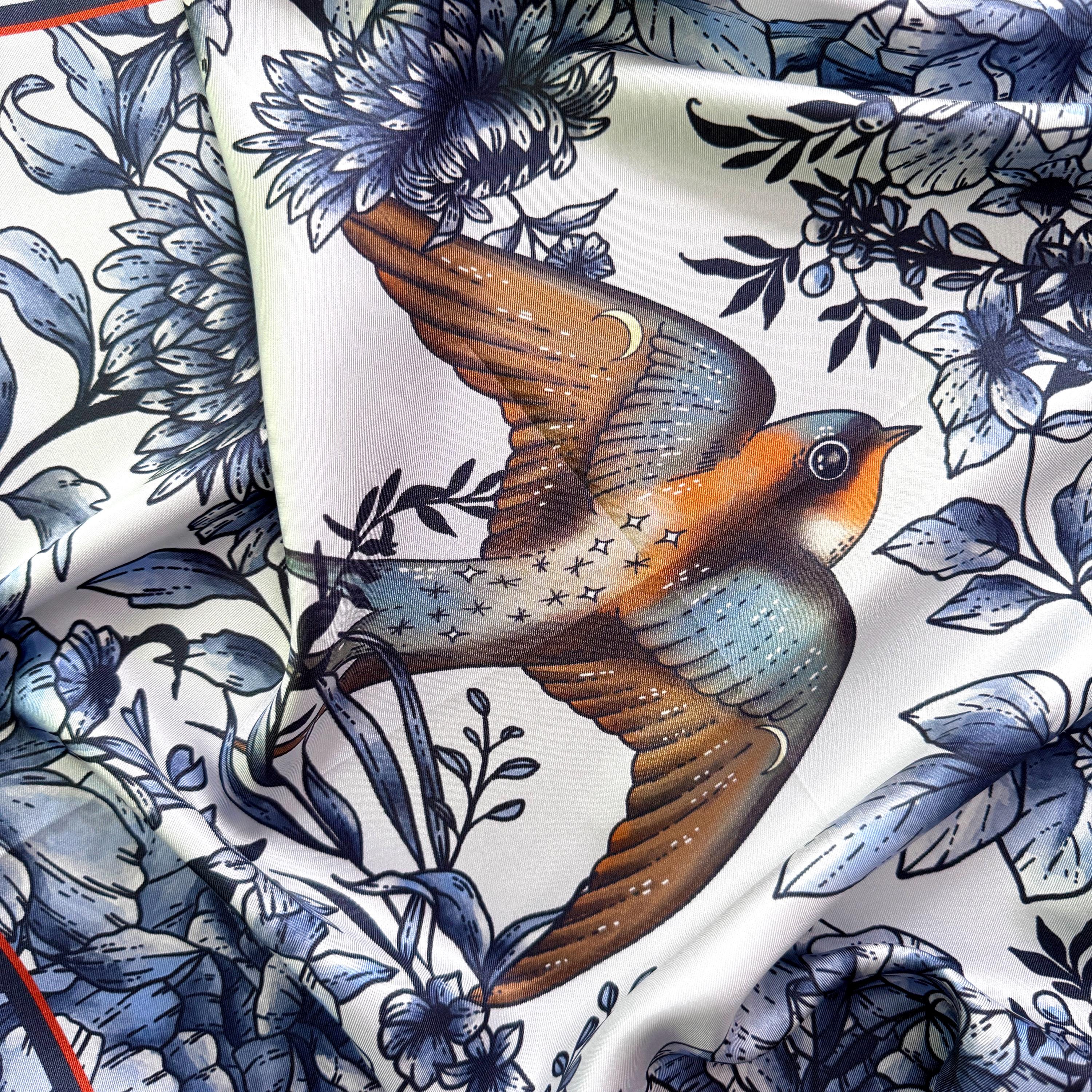SILK COTTON SCARF | Swallow & Bloom - Square Silk Cotton, Versatile Floral Scarf and Bow Accessory