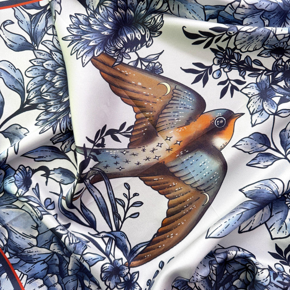 SILK COTTON SCARF | Swallow & Bloom - Square Silk Cotton, Versatile Floral Scarf and Bow Accessory