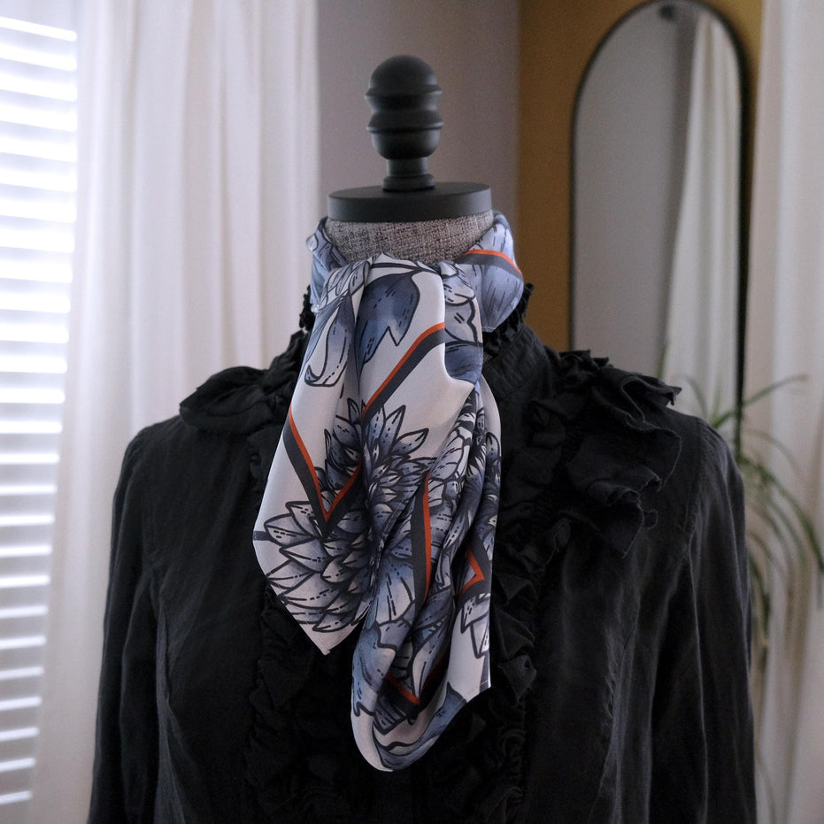 SILK COTTON SCARF | Swallow & Bloom - Square Silk Cotton, Versatile Floral Scarf and Bow Accessory