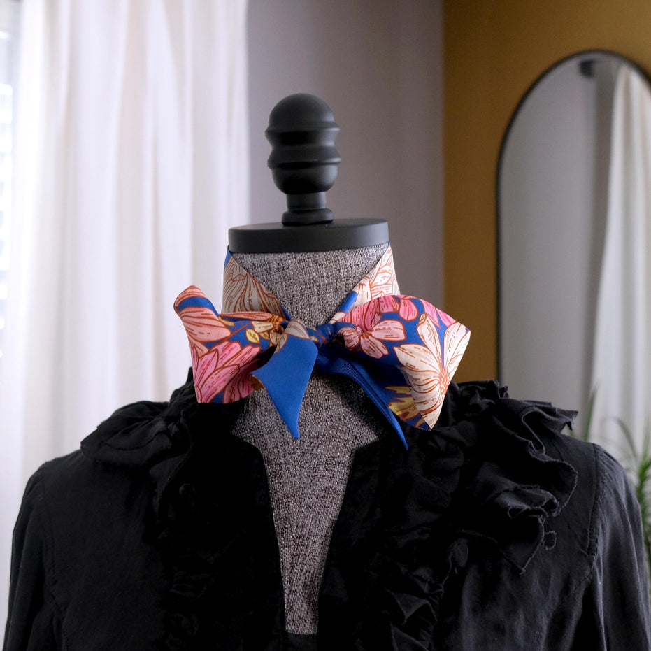 SKINNY SILK SCARF | Floral Buzz - 100% Silk, Versatile Floral Scarf and Bow Accessory